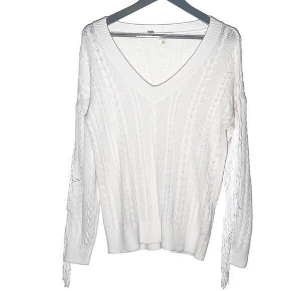 L'AGENCE Savanah Fringed Sweater Color: Ivory size XS - Picture 3 of 6